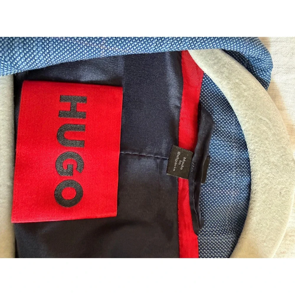 HUGO Blazer Mens 40S Blue Glen Plaid Virgin Wool Blend Two Button Jacket
